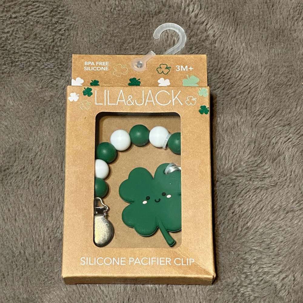 NWT Lila And Jack, Silicone Pacifier Clip + Shamrock Teether